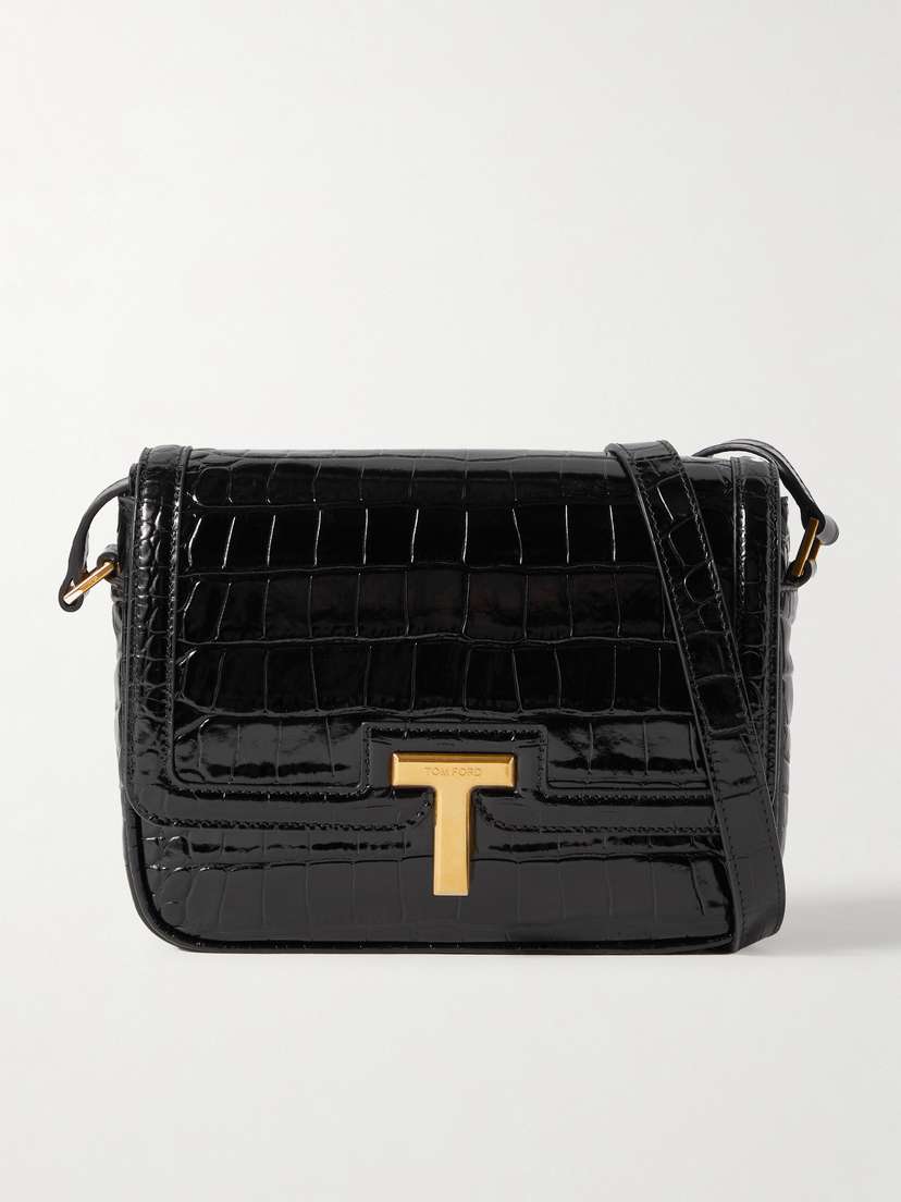 Tom Ford Glossed Croc-effect Leather Shoulder Bag