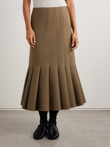 CARVEN Pleated wool-twill midi skirt