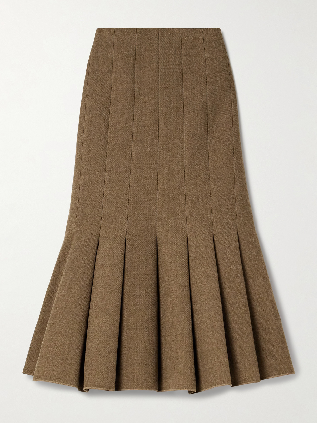 Carven Pleated Wool-twill Midi Skirt In Brown
