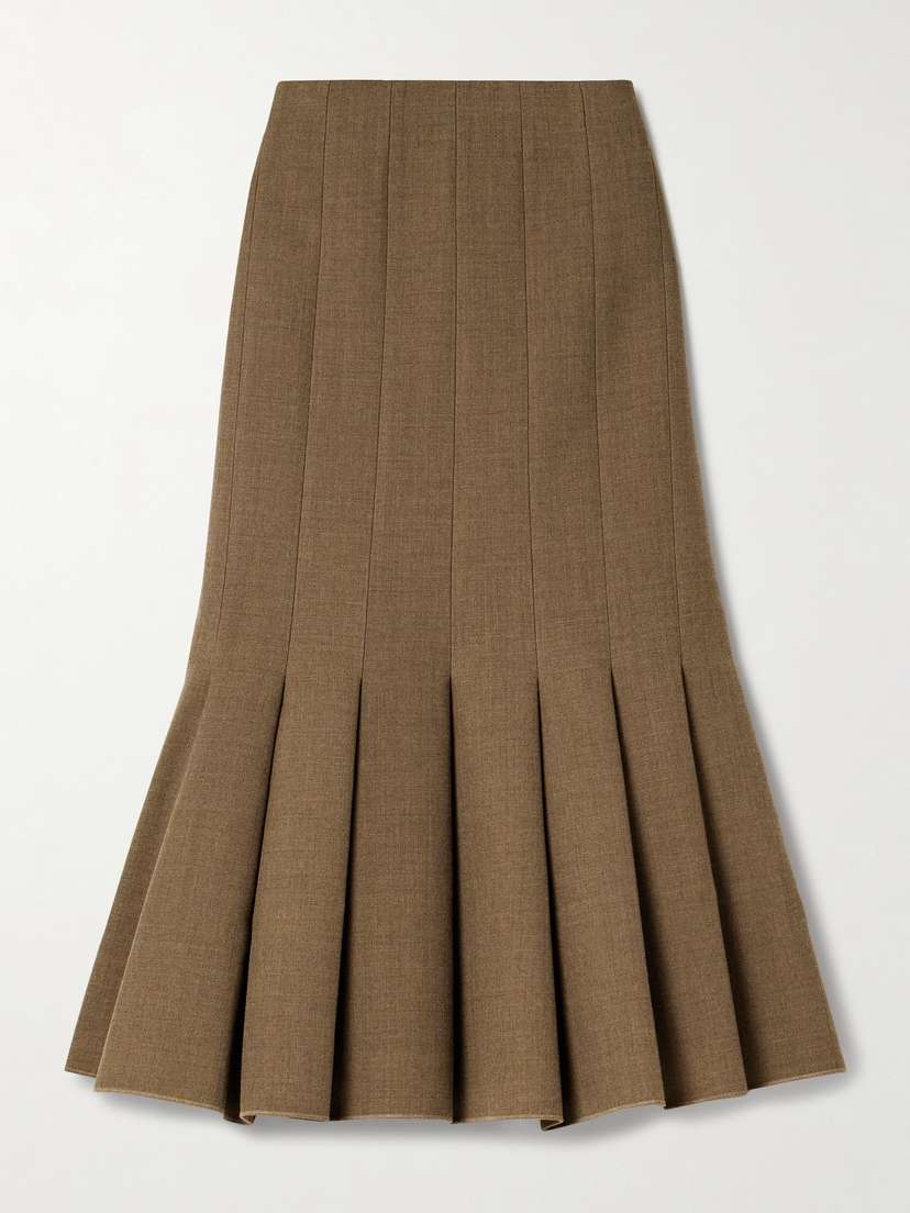 CARVEN Pleated Wool-twill Midi Skirt