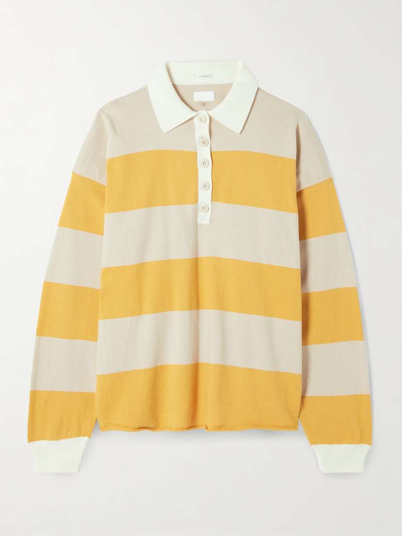 Mother Penalty Kick Striped Cotton And Alpaca-blend Polo Shirt - x small