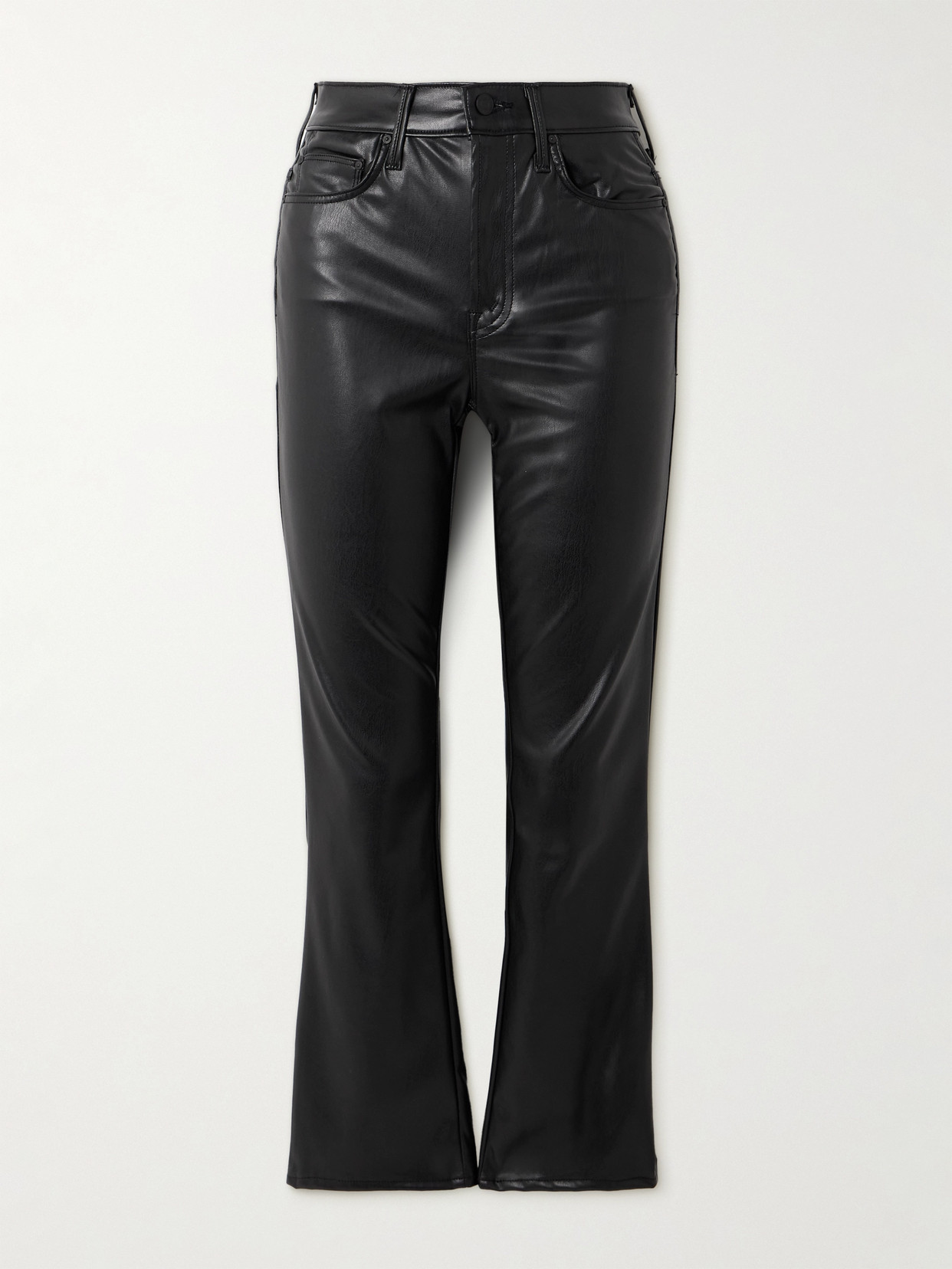 Mother The Insider Flood Cropped Faux Leather Bootcut Trousers In Black