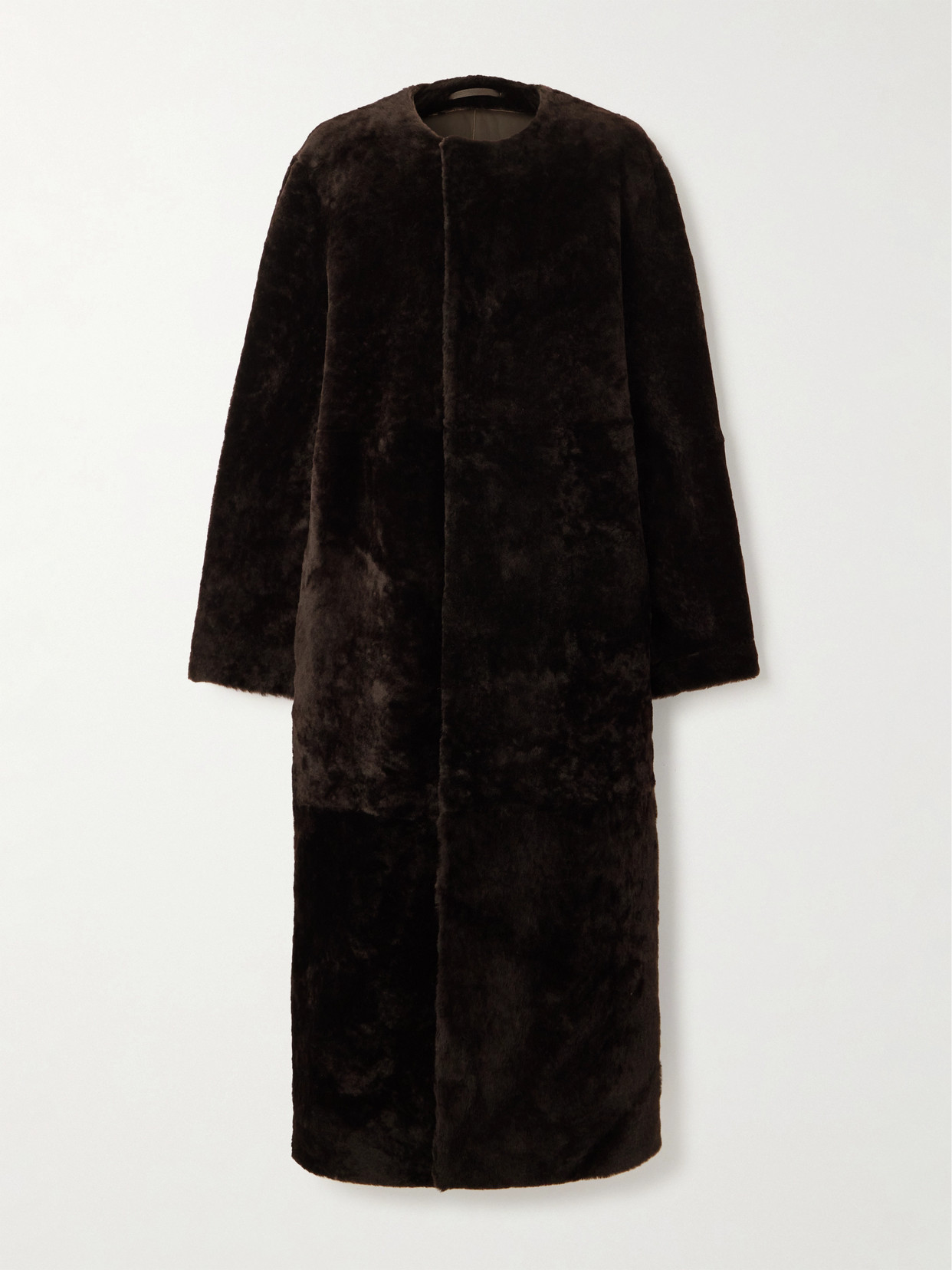 Totême Soft Shearling Coat Bark In Brown