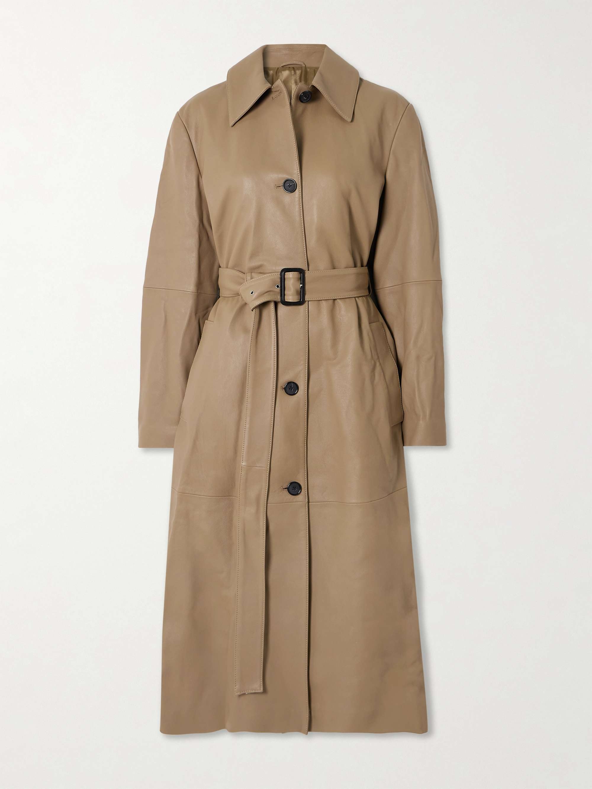 Trench coat en cuir a ceinture beige DK34