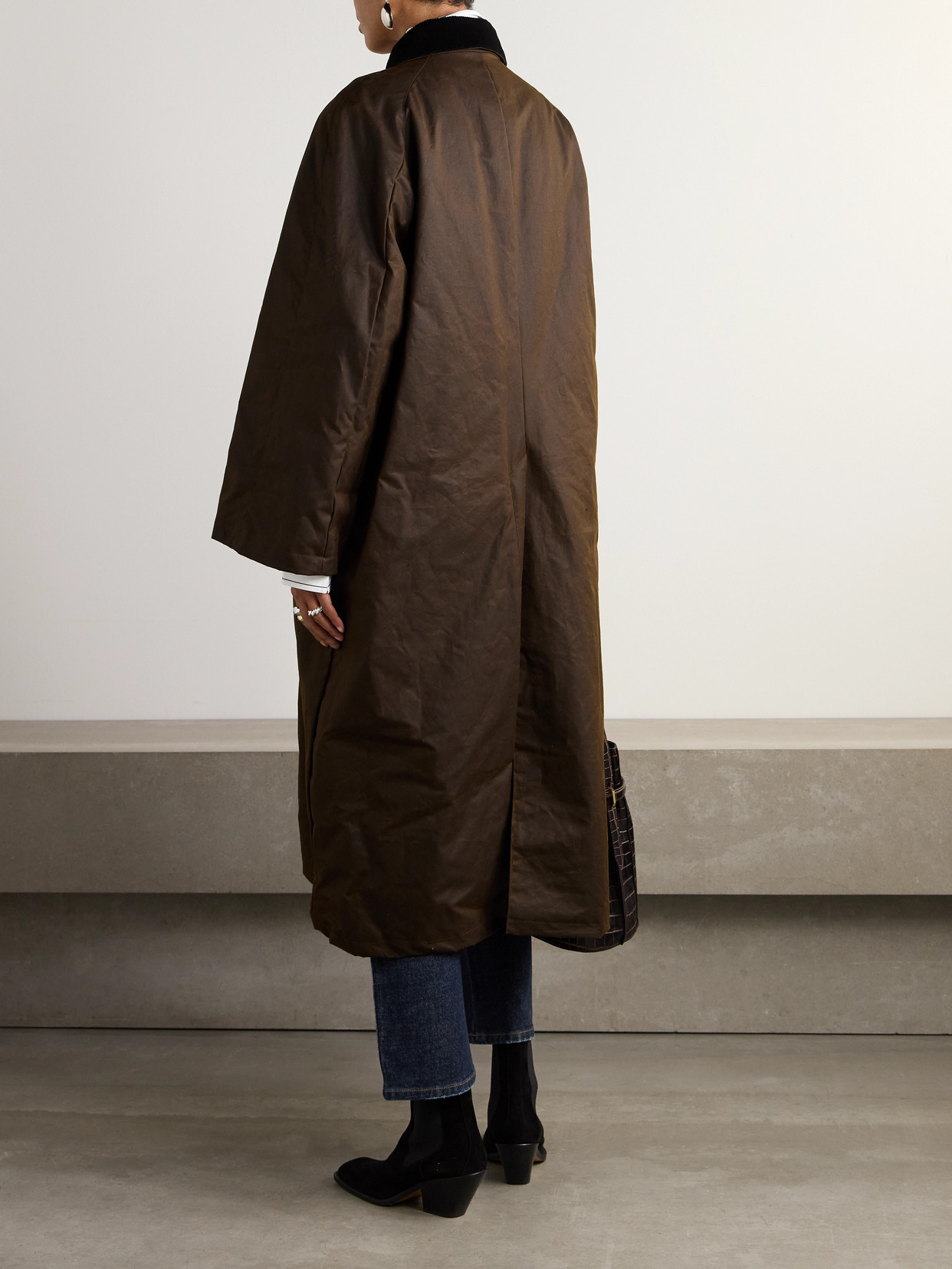 Totême Corduroy-trimmed Waxed Organic Cotton Coat In Brown