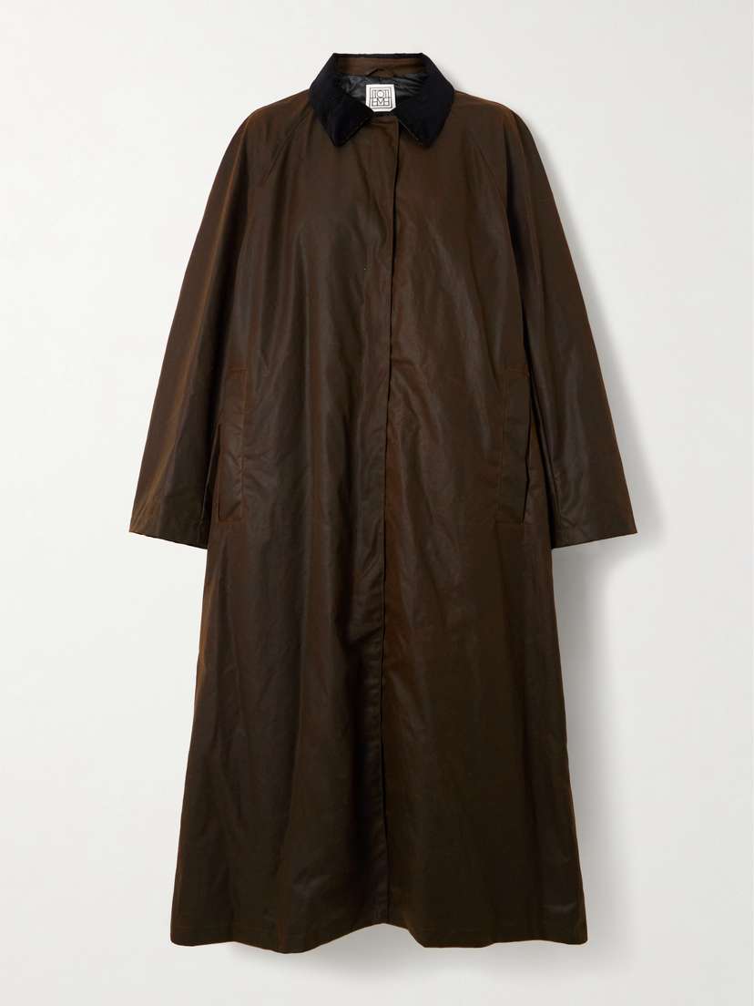 Toteme — Corduroy-trimmed waxed organic cotton coat