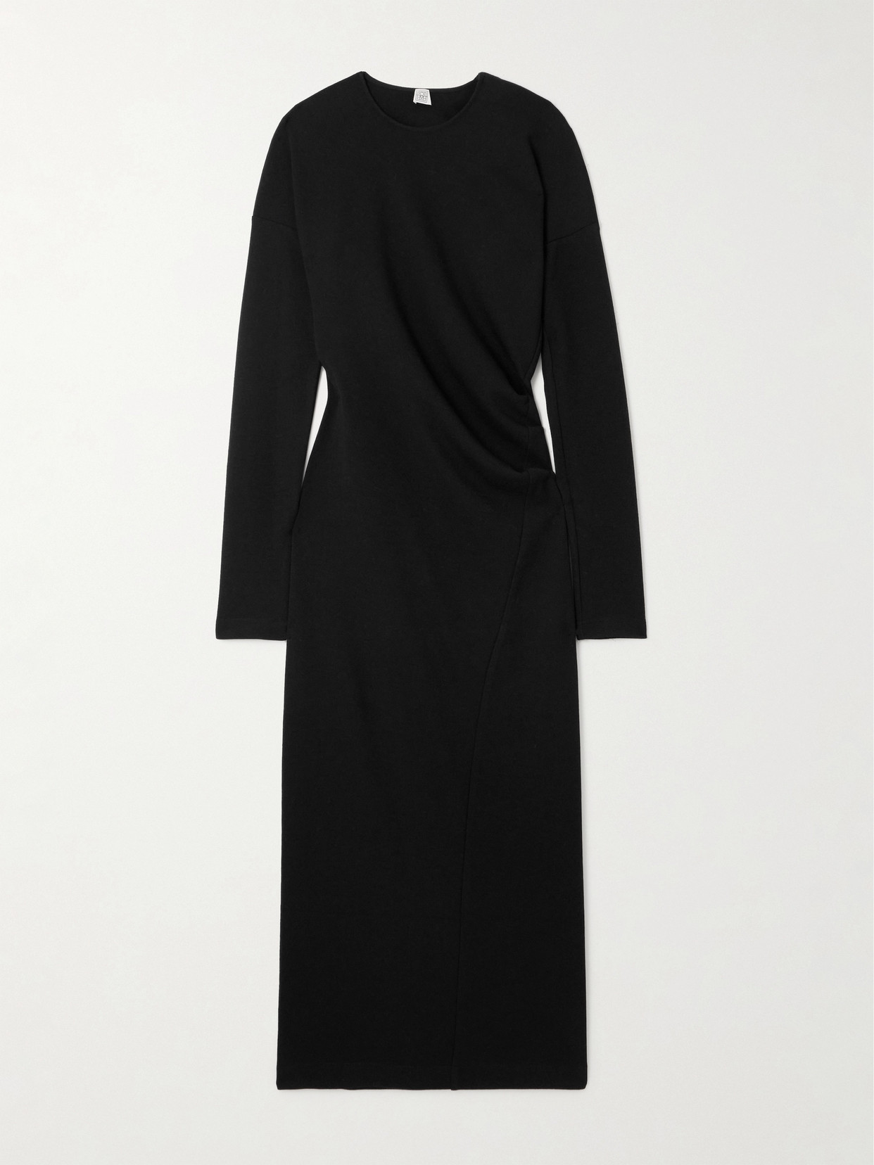 Totême Asymmetric Gathered Jersey Midi Dress In Black