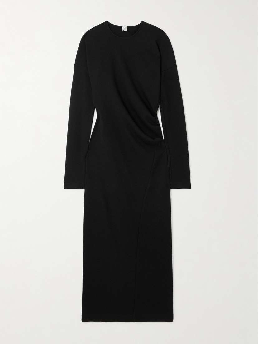 TOTEME Asymmetric Gathered Jersey Midi Dress