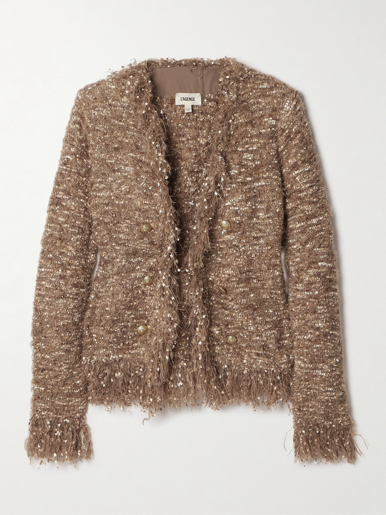 Shop L Agence Azure Tweed Cardigan In Brown