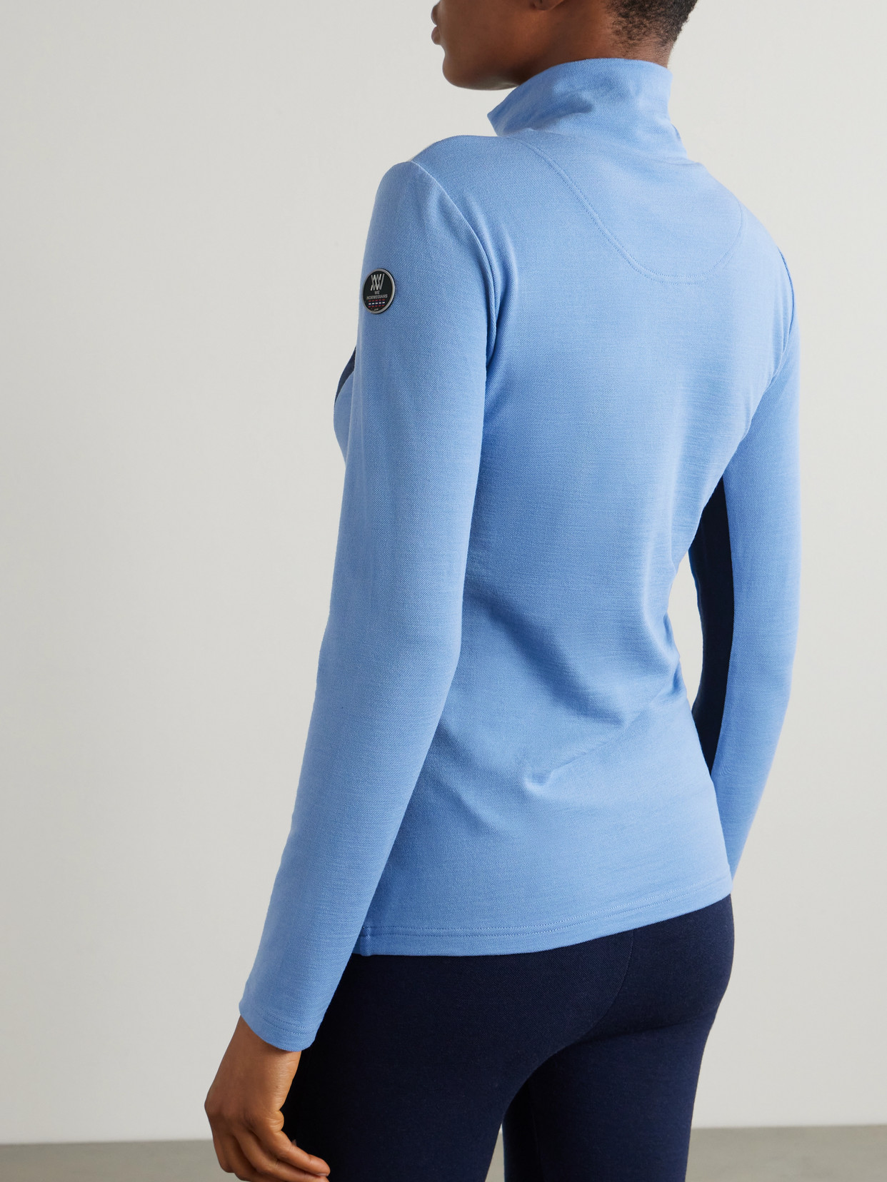 We Norwegians Voss Striped Merino Wool-blend Piqué Ski Top In Blue