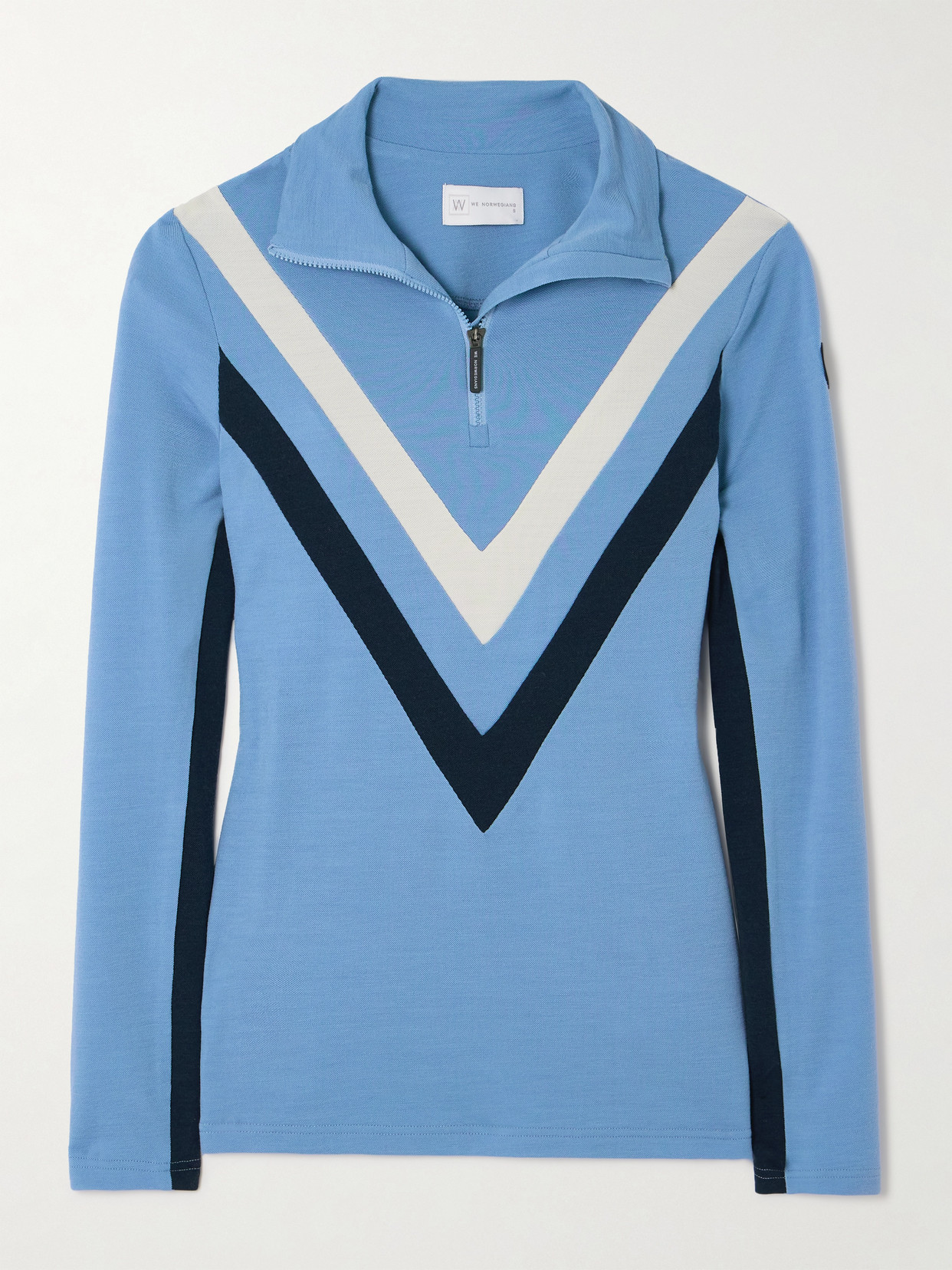 We Norwegians Voss Striped Merino Wool-blend Piqué Ski Top In Blue