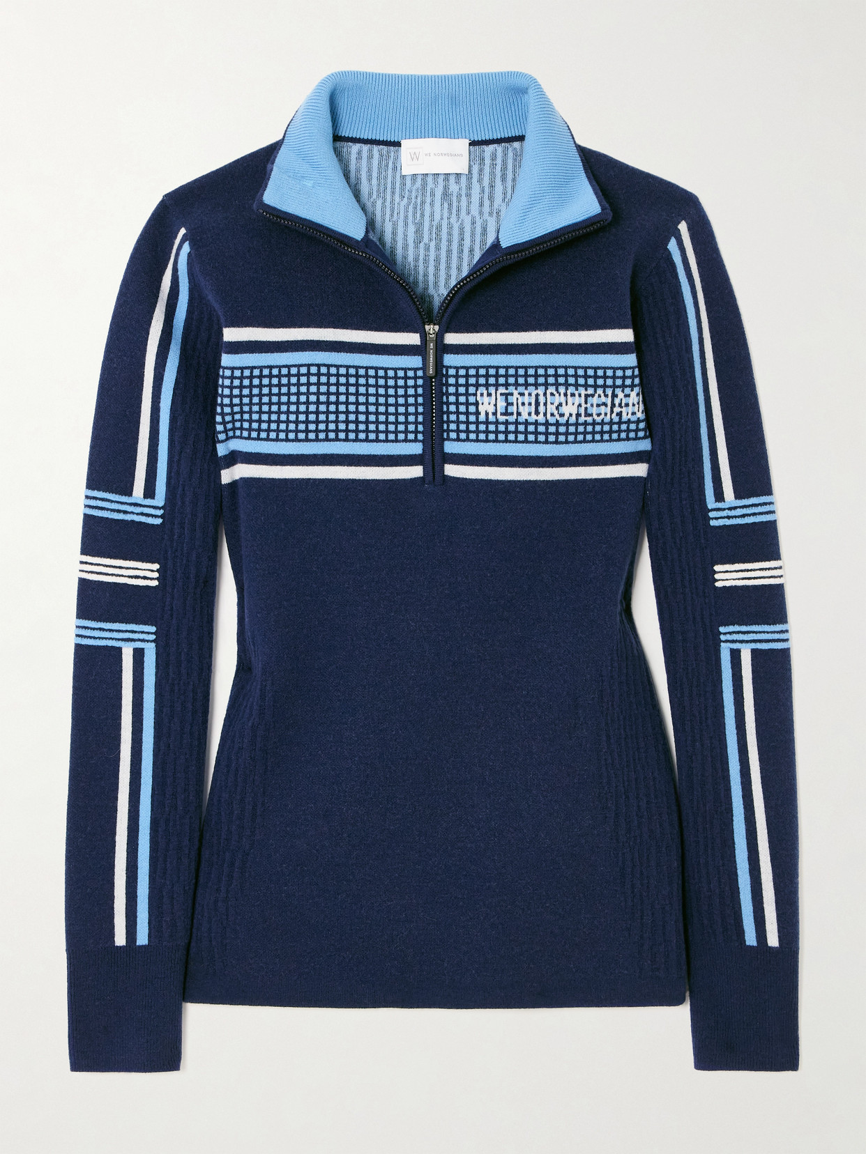 We Norwegians Stryn Intarsia-knitted Merino Wool-blend Piqué Ski Top In Blue