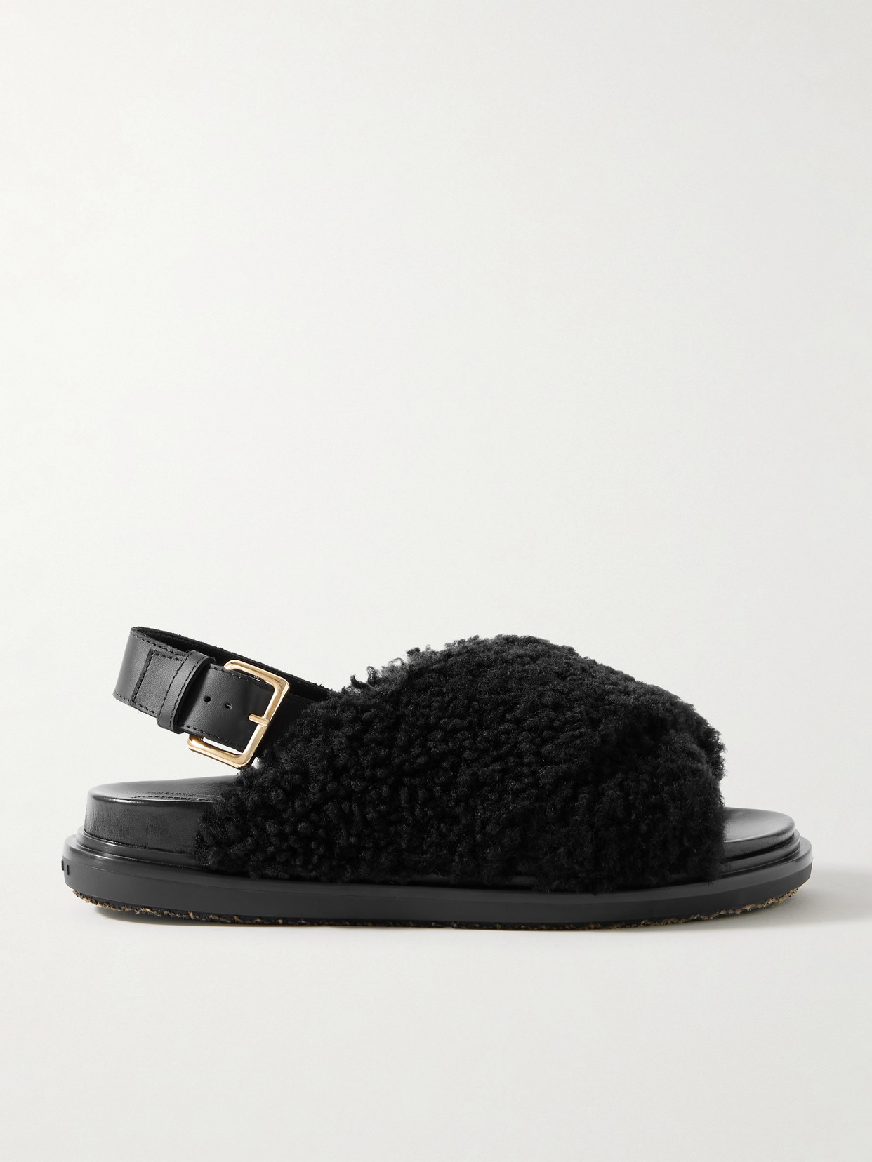 Marni Shearling Fussbett Slingback Sandals In Black