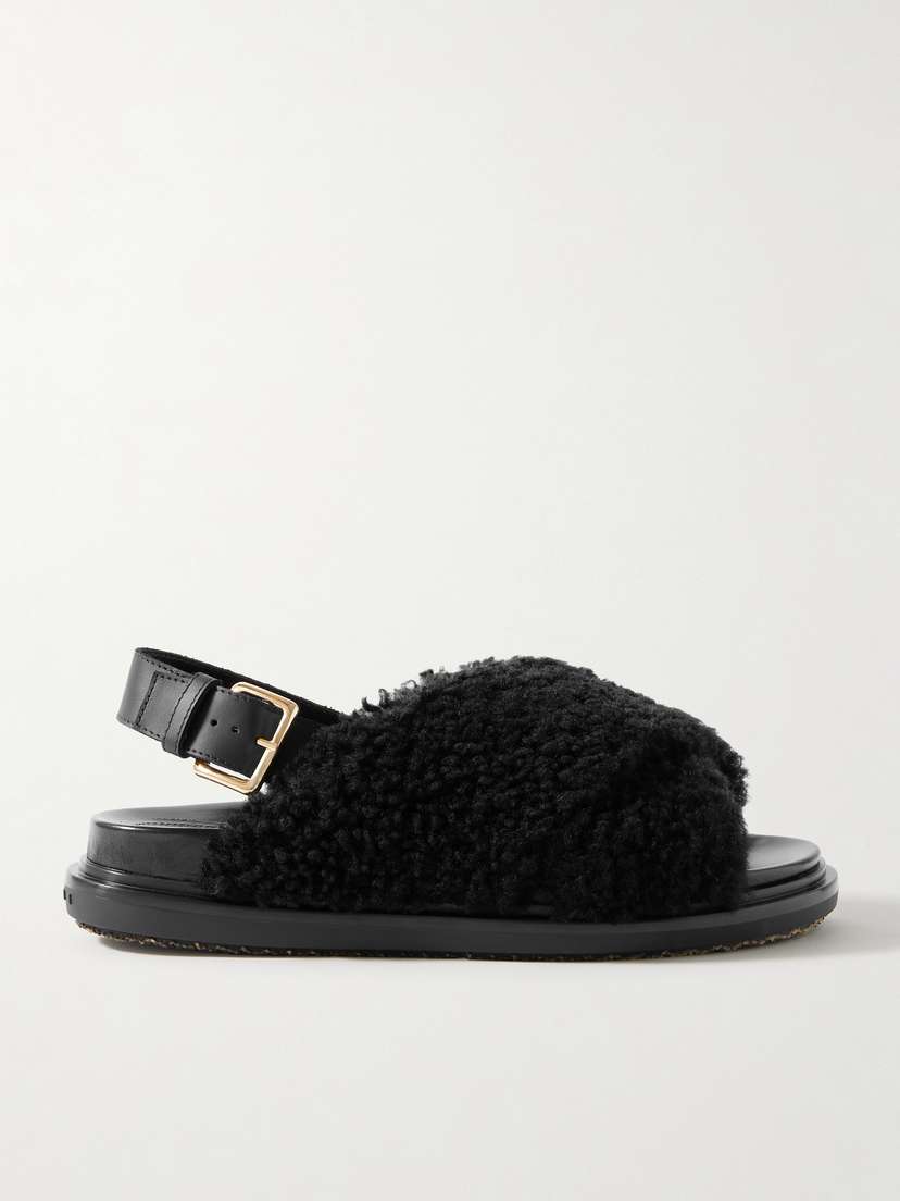 Marni Fussbett Leather-trimmed Shearling Slingback Sandals