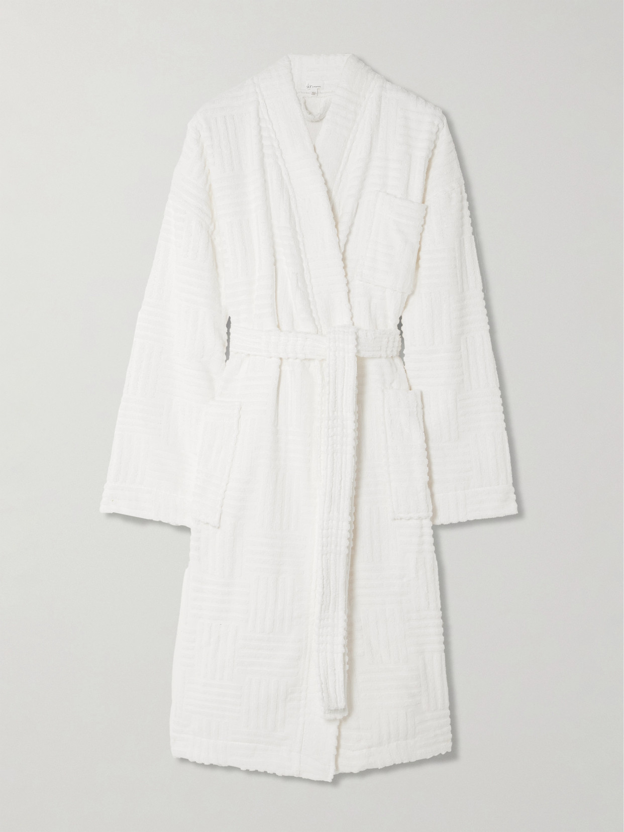 Skin Serenity Belted Organic Cotton-jacquard Dressing Gown In White
