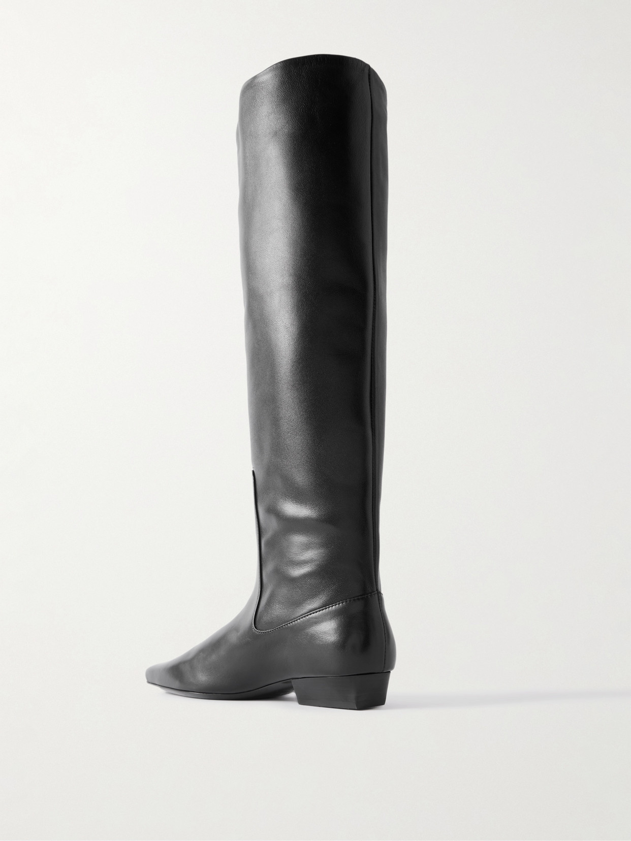 Staud Wally Leather Flat Knee-high Boots In Black