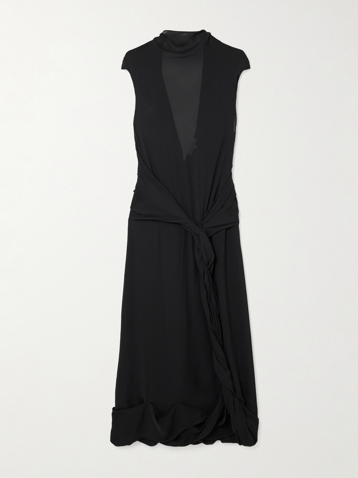 Jw Anderson Twisted Gathered Crepe De Chine Maxi Dress In Black