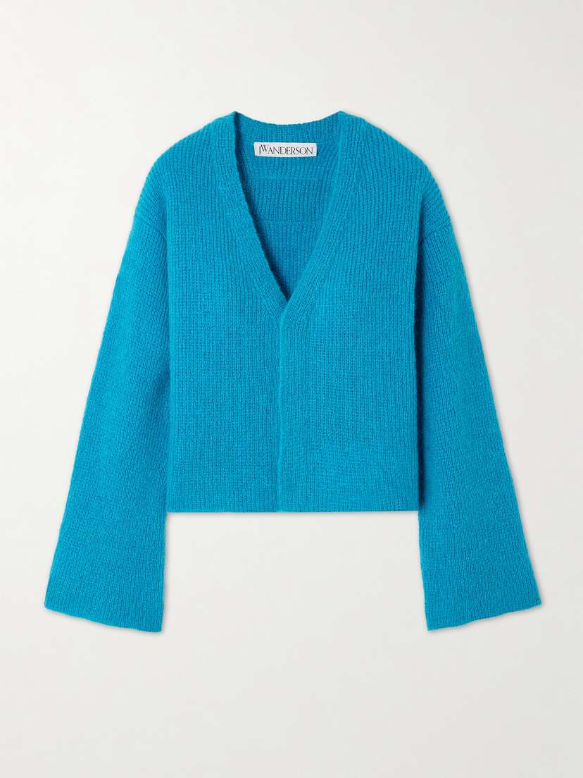 JW Anderson Leather-trimmed Ribbed-knit Cardigan