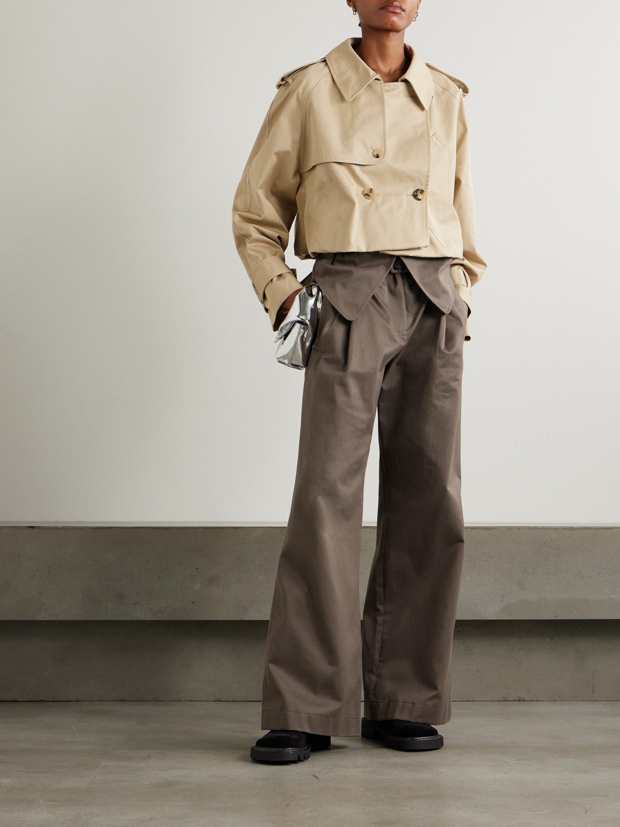 Jw Anderson Layered Cotton-gabardine Wide-leg Pants In Brown