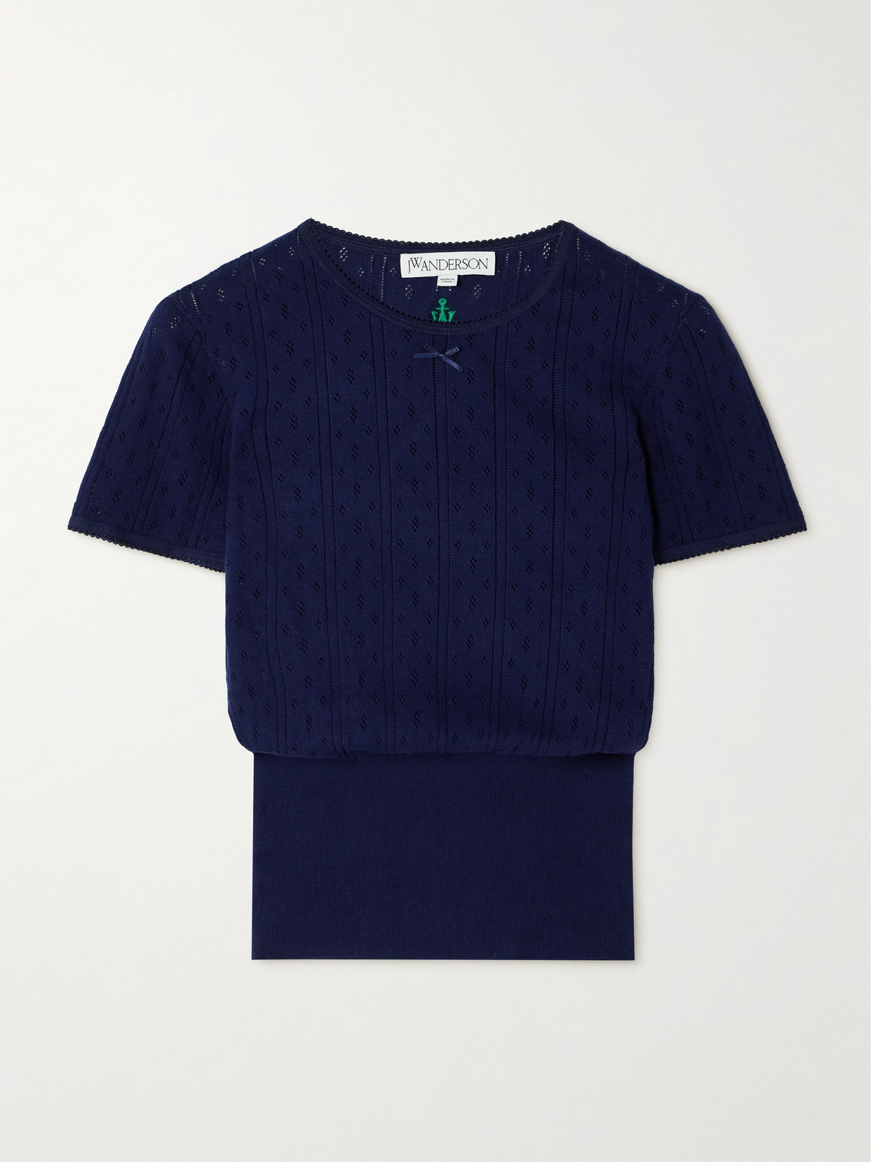 JW Anderson - Bow-detailed Pointelle-knit Cotton And Cashmere-blend Top - Blue