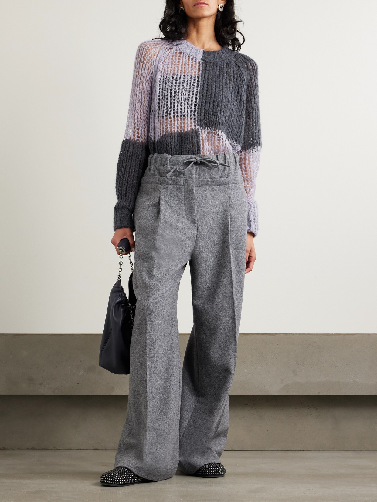 Jw Anderson Layered Pleated Wool-flannel Pants In Gray