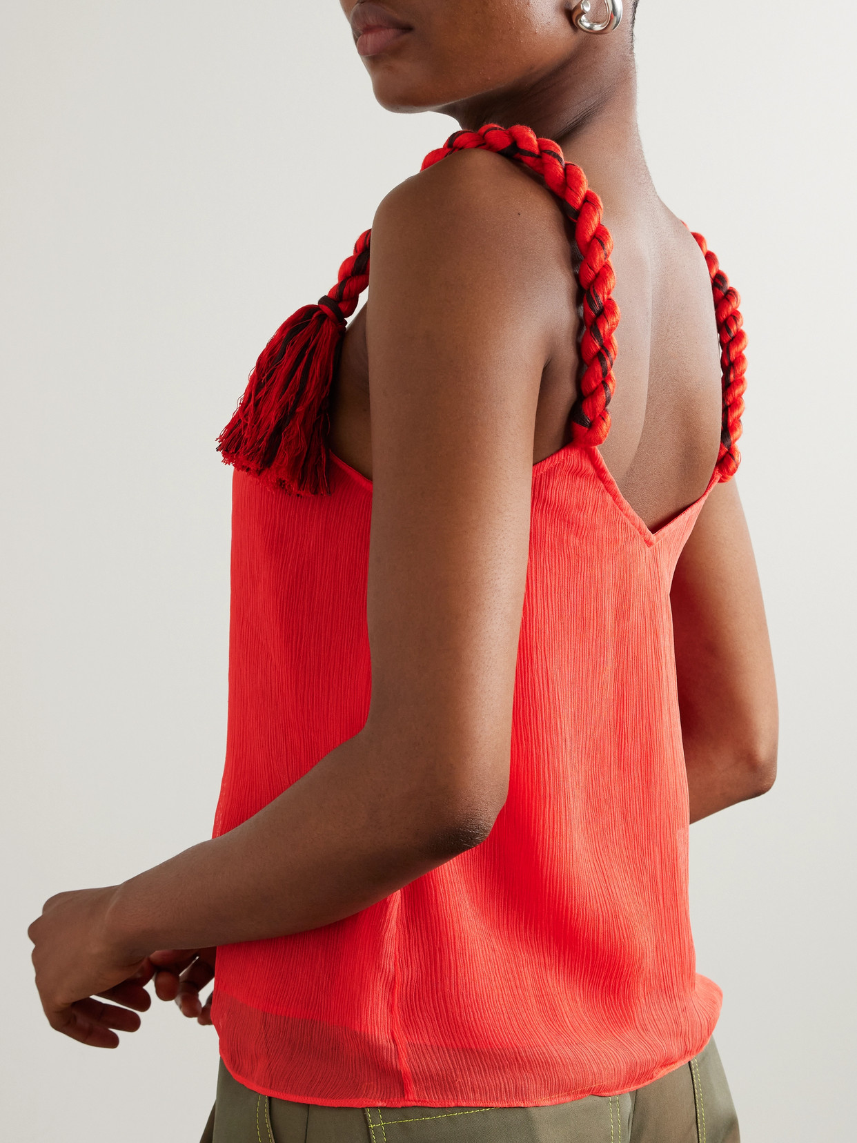 Jw Anderson Tasseled Crepon Camisole In Red