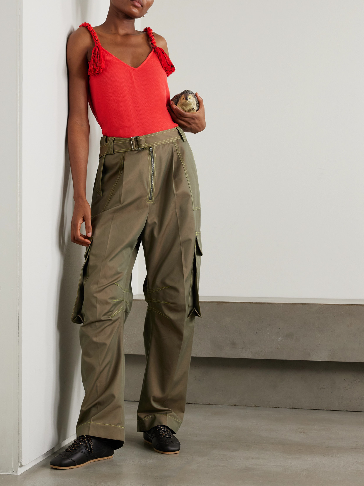 Jw Anderson Tasseled Crepon Camisole In Red