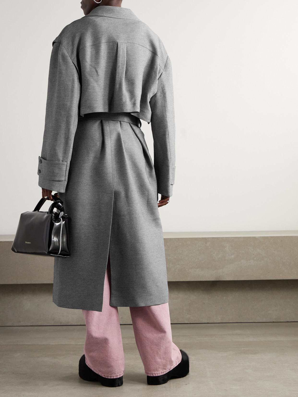 Double-Breasted Belted Crepe Coat