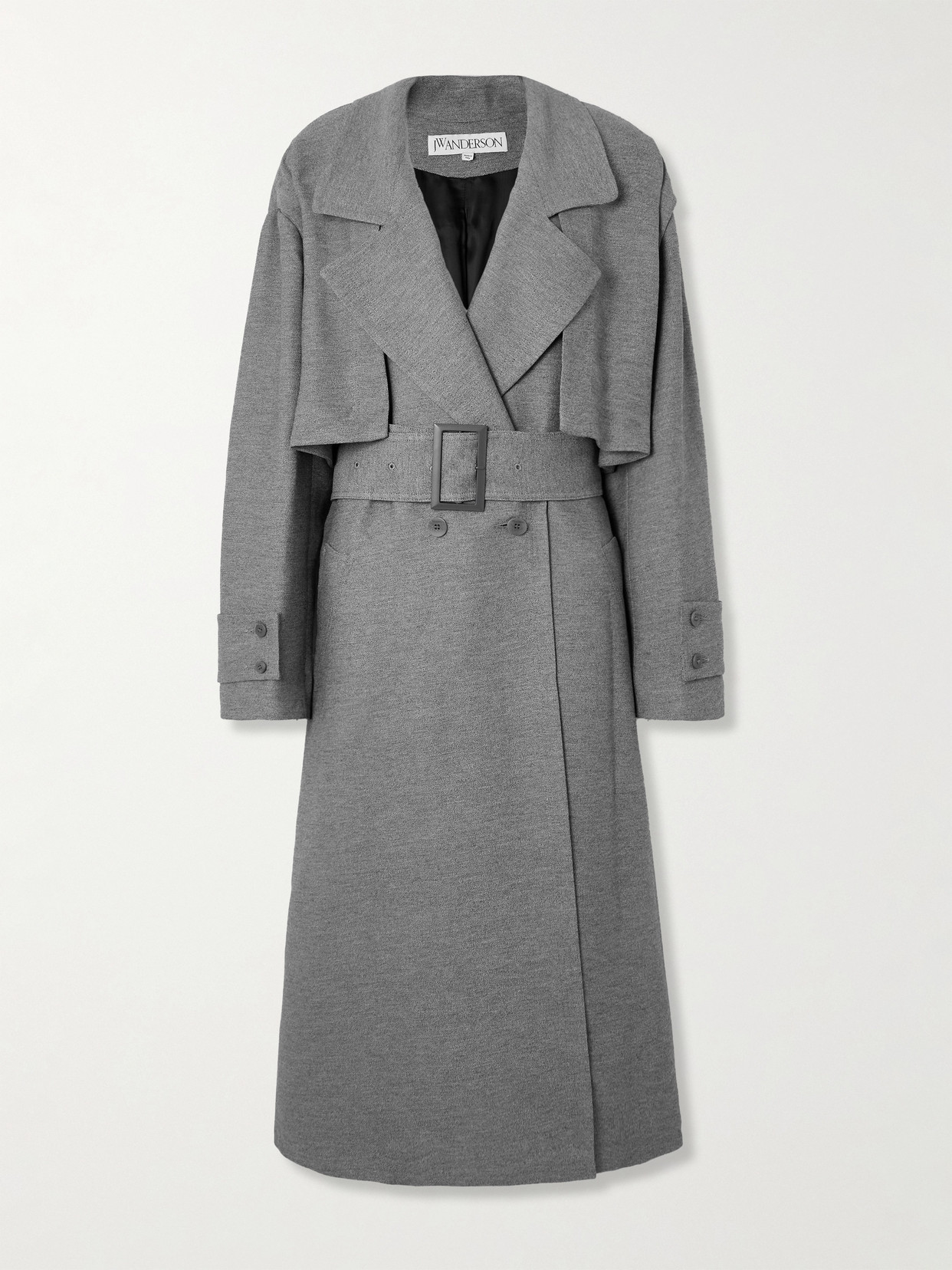 Jw Anderson Double-breasted Belted Crepe Coat In Gray