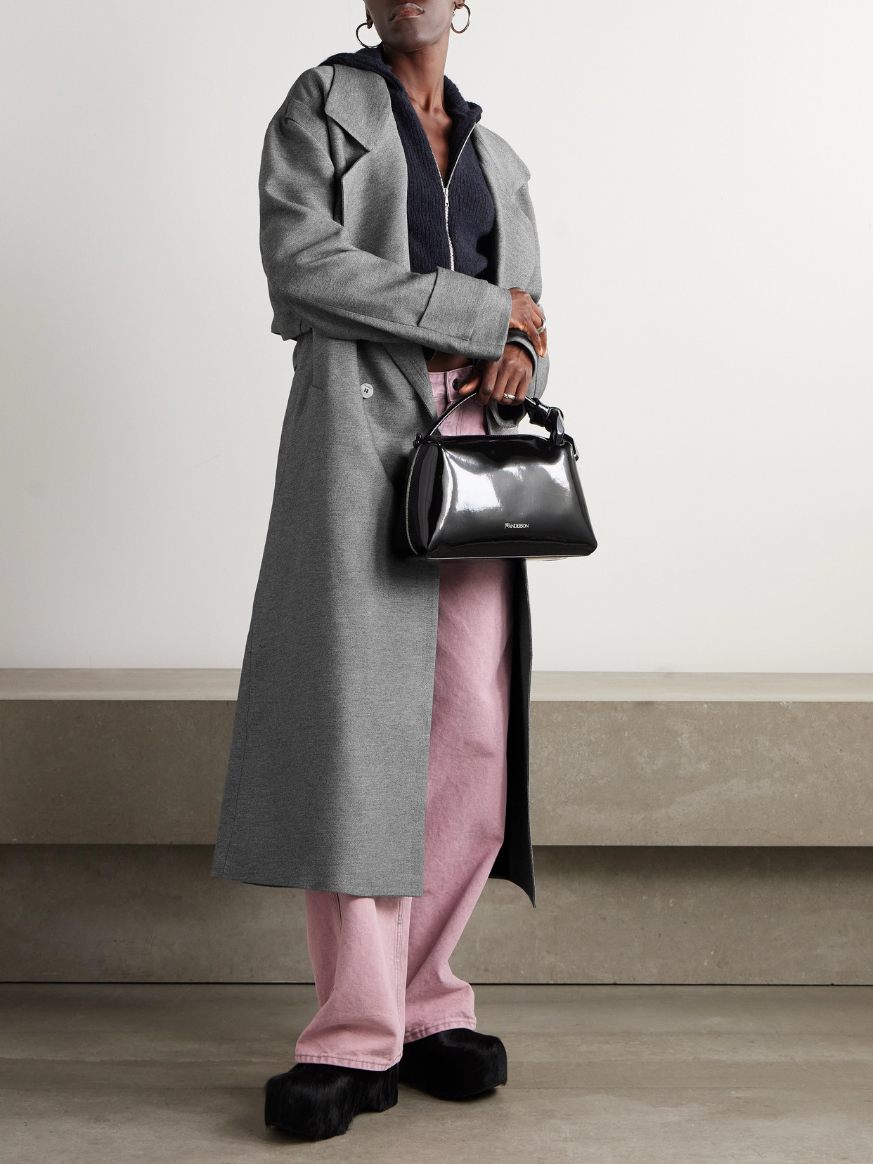 Double-Breasted Belted Crepe Coat