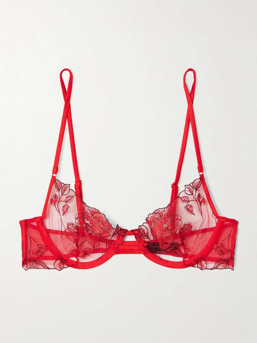 Kiki de Montparnasse Dominique Silk-blend Satin-trimmed Embroidered Tulle Underwired Soft-cup Bra