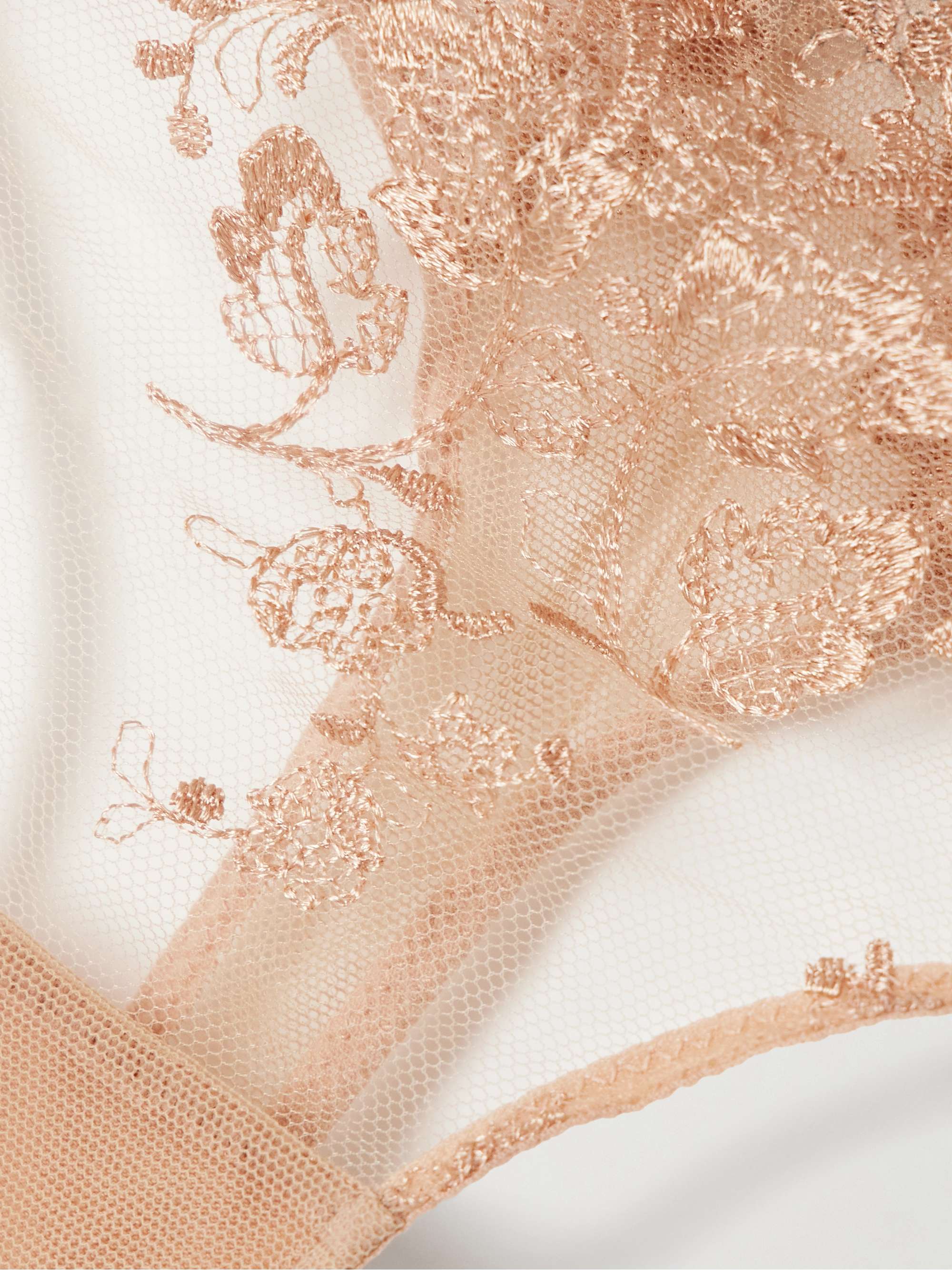 KIKI DE MONTPARNASSE Juliette satin-trimmed embroidered tulle thong