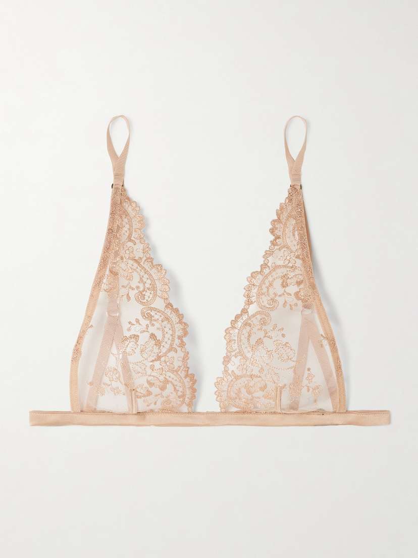 Kiki de Montparnasse Juliette Satin-trimmed Embroidered Tulle Soft-cup Triangle Bra