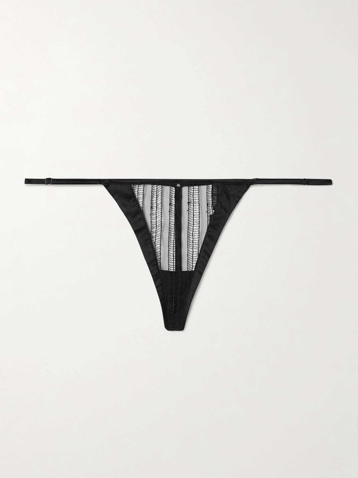 Kiki De Montparnasse Margot Silk-blend Satin-trimmed Embroidered Tulle Thong In Black