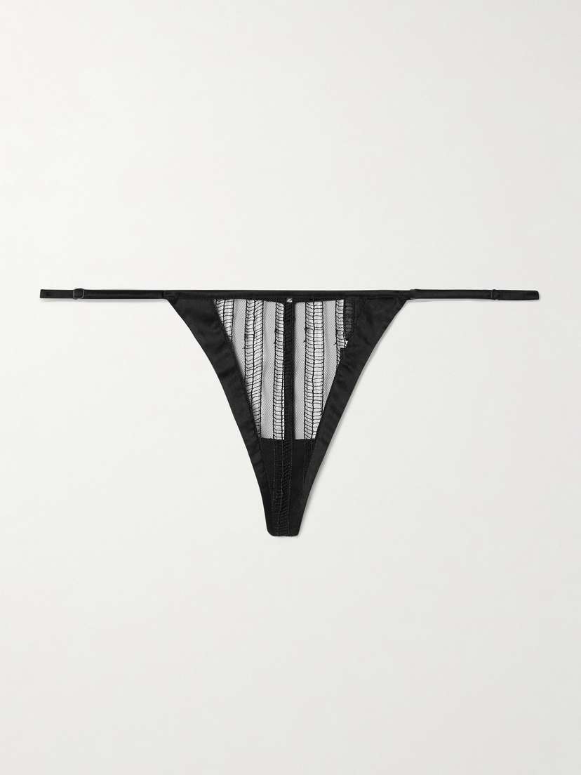 Kiki de Montparnasse Margot Silk-blend Satin-trimmed Embroidered Tulle Thong