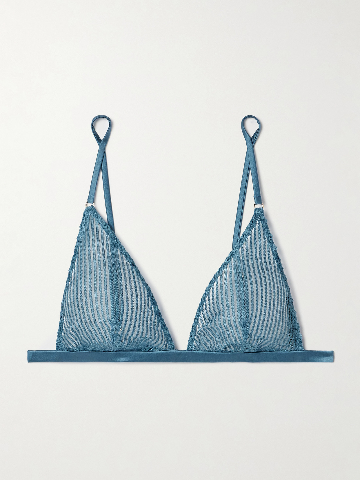Kiki De Montparnasse Silk-satin Trimmed Embroidered Tulle Soft-cup Triangle Bra In Blue