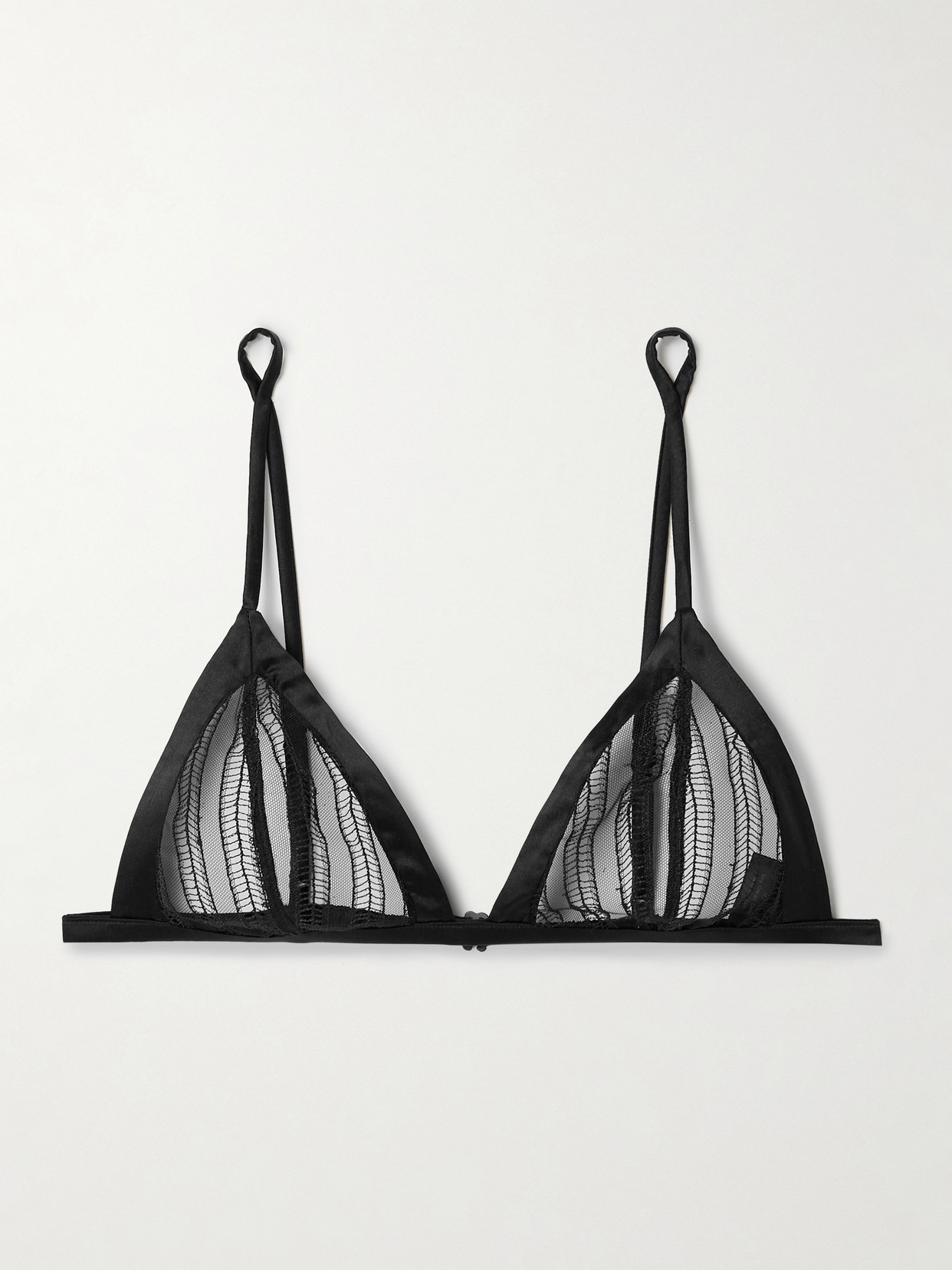 Kiki De Montparnasse Margot Silk-blend Satin-trimmed Embroidered Tulle Soft-cup Triangle Bra In Black