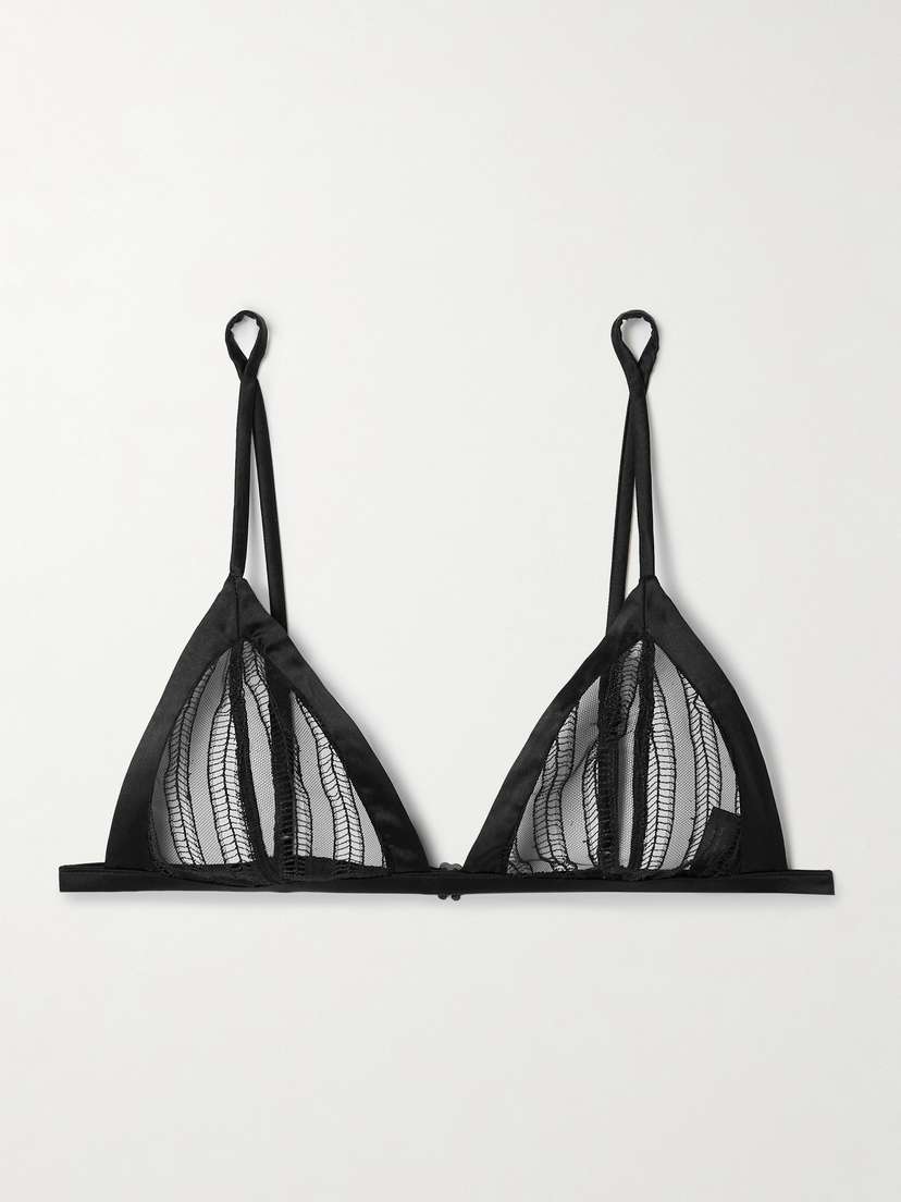 Kiki de Montparnasse Margot Silk-blend Satin-trimmed Embroidered Tulle Soft-cup Triangle Bra