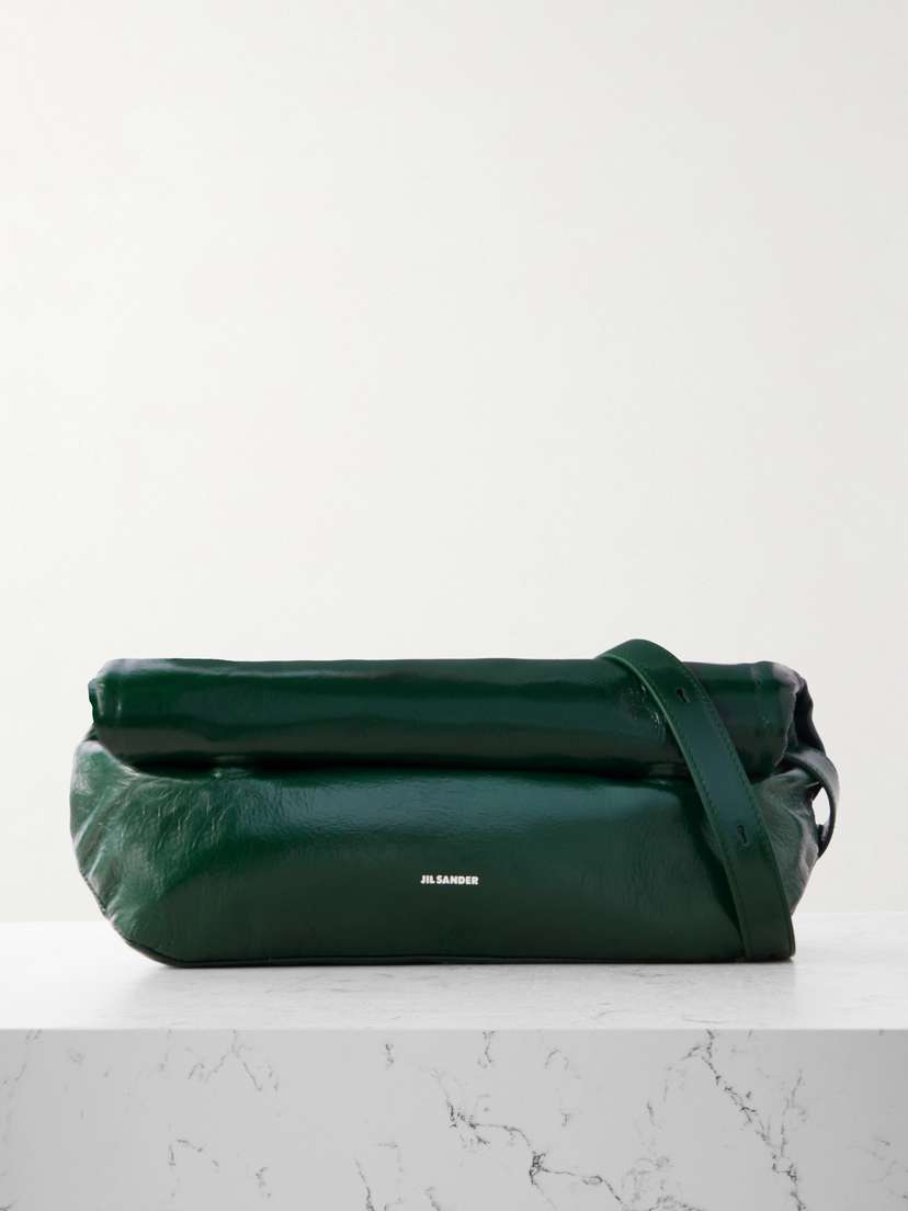 Jil Sander Small Glossed Crinkled-leather Shoulder Bag