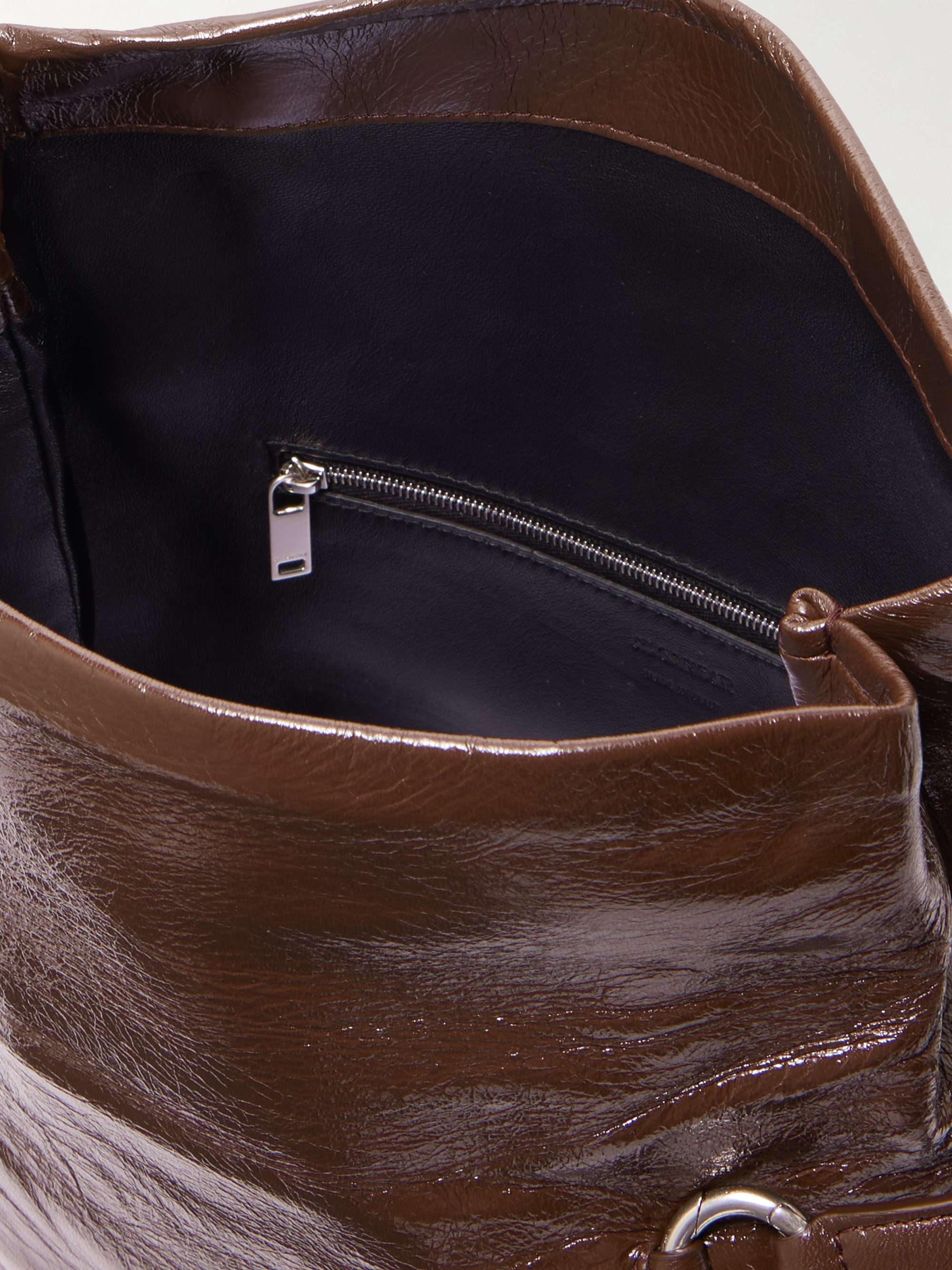 JIL SANDER Rollup small glossed crinkledleather shoulder bag NETA