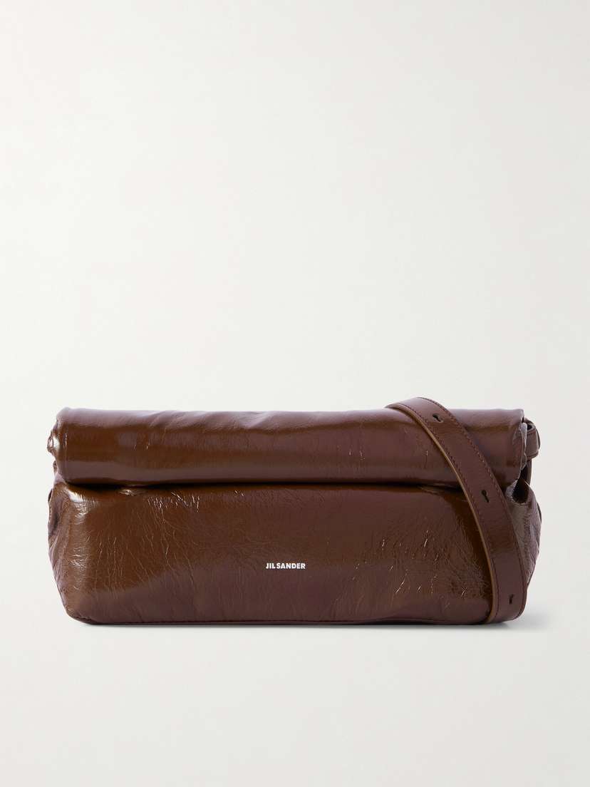 Jil Sander Rollup Small Glossed Crinkled-leather Shoulder Bag