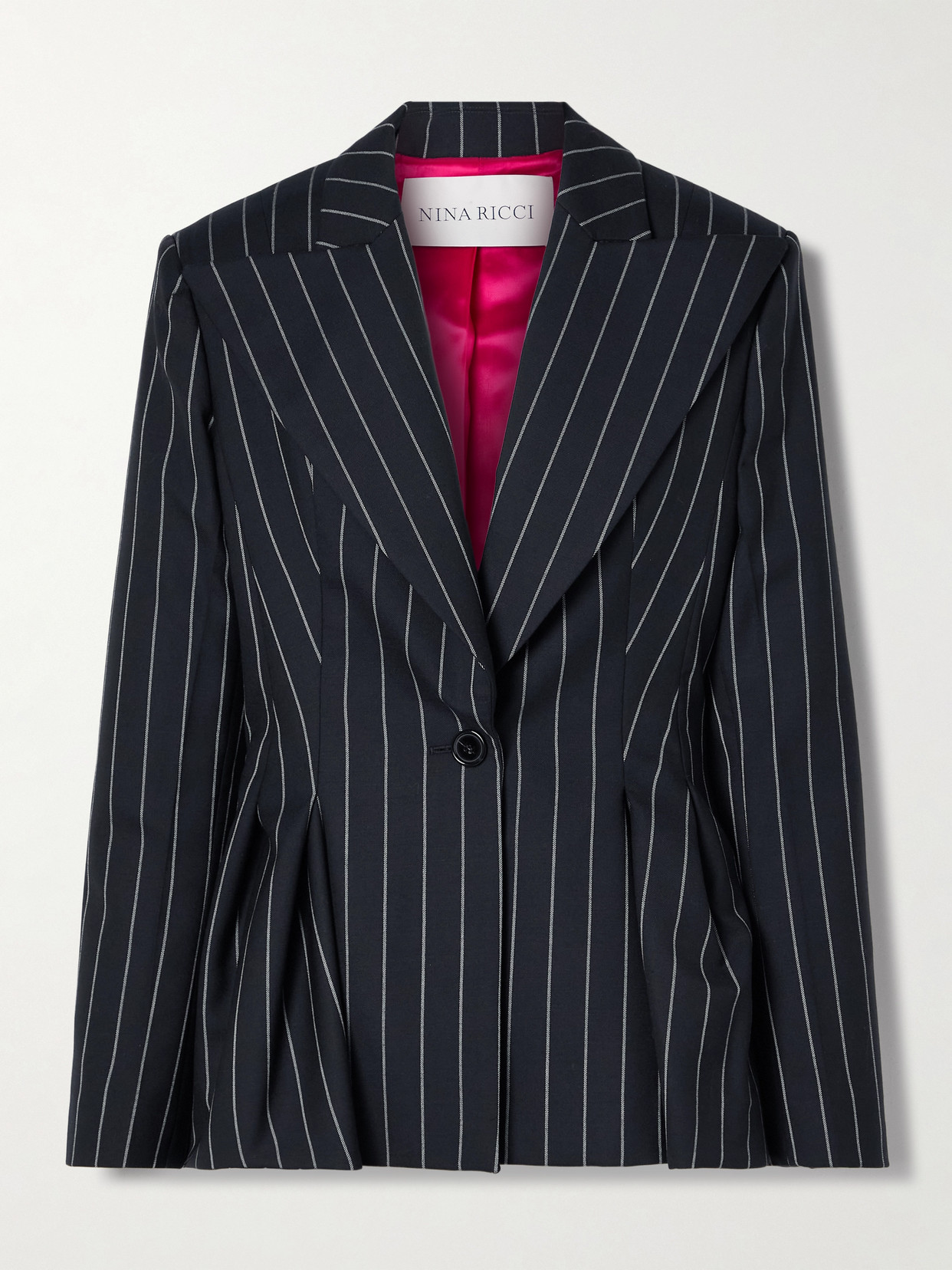 NINA RICCI STRIPED WOOL-BLEND PEPLUM BLAZER
