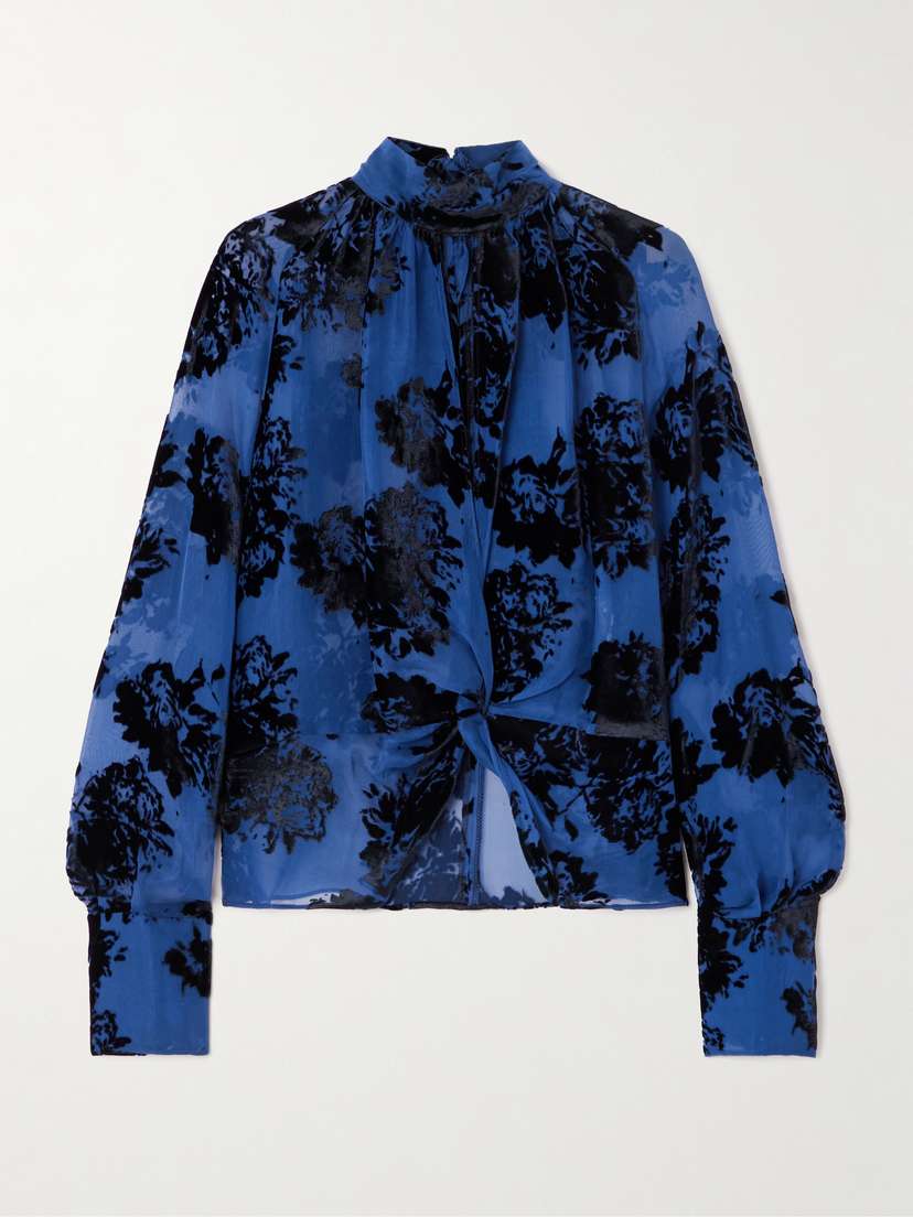 Nina Ricci Pussy-bow Cutout Dévoré-velvet Blouse