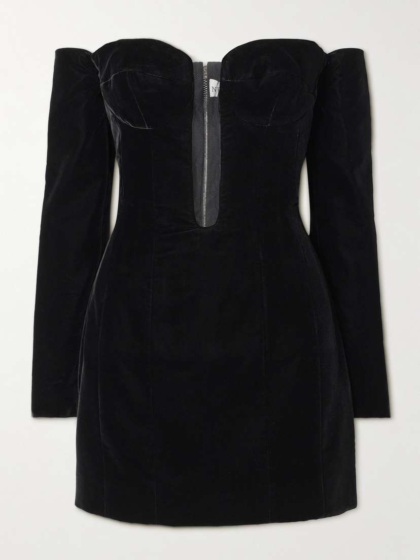 Nina Ricci Off-the-shoulder Tulle-trimmed Velvet Mini Dress