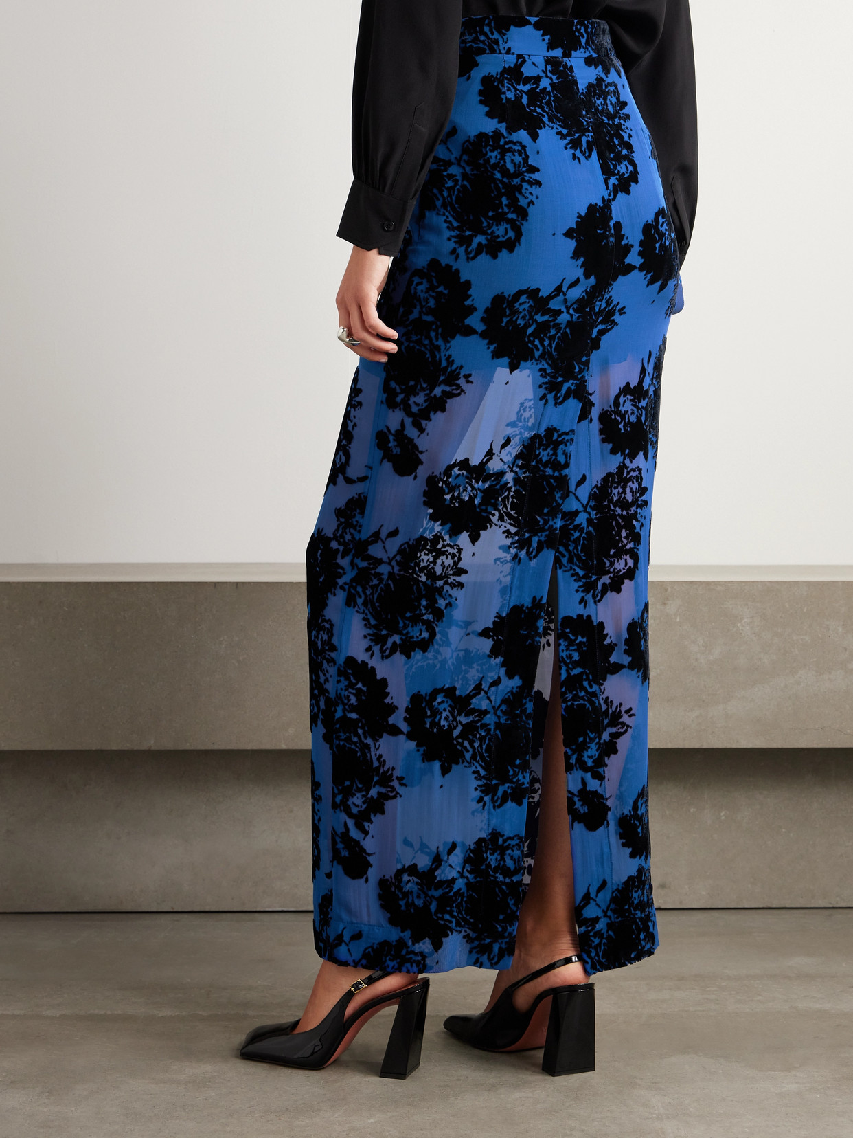 Nina Ricci Floral Print Maxi Skirt In Blue