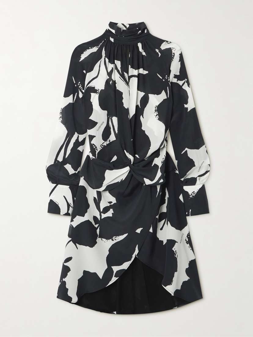 Nina Ricci Printed Cut-out Silk-crepe De Chine Midi Dress