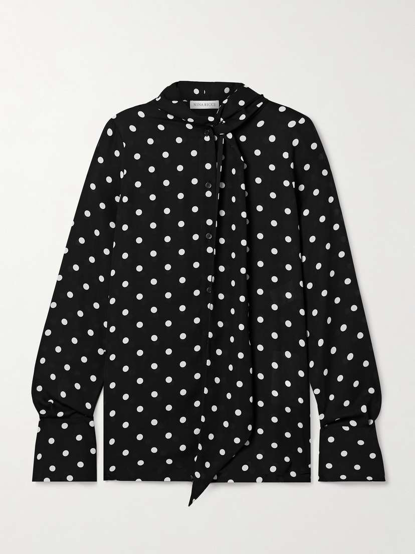 Nina Ricci Tie-neck Polka-dot Recycled-crepe De Chine Shirt