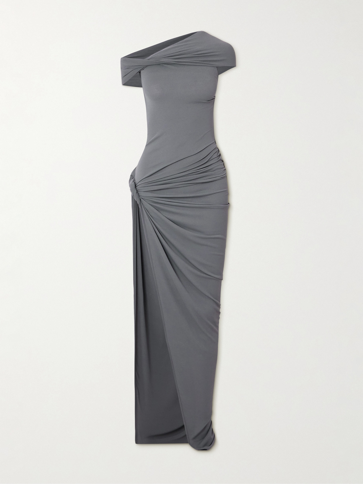 Rick Owens - Lola Off-the-shoulder Twisted Gathered Crepe De Chine Maxi Dress - Gray