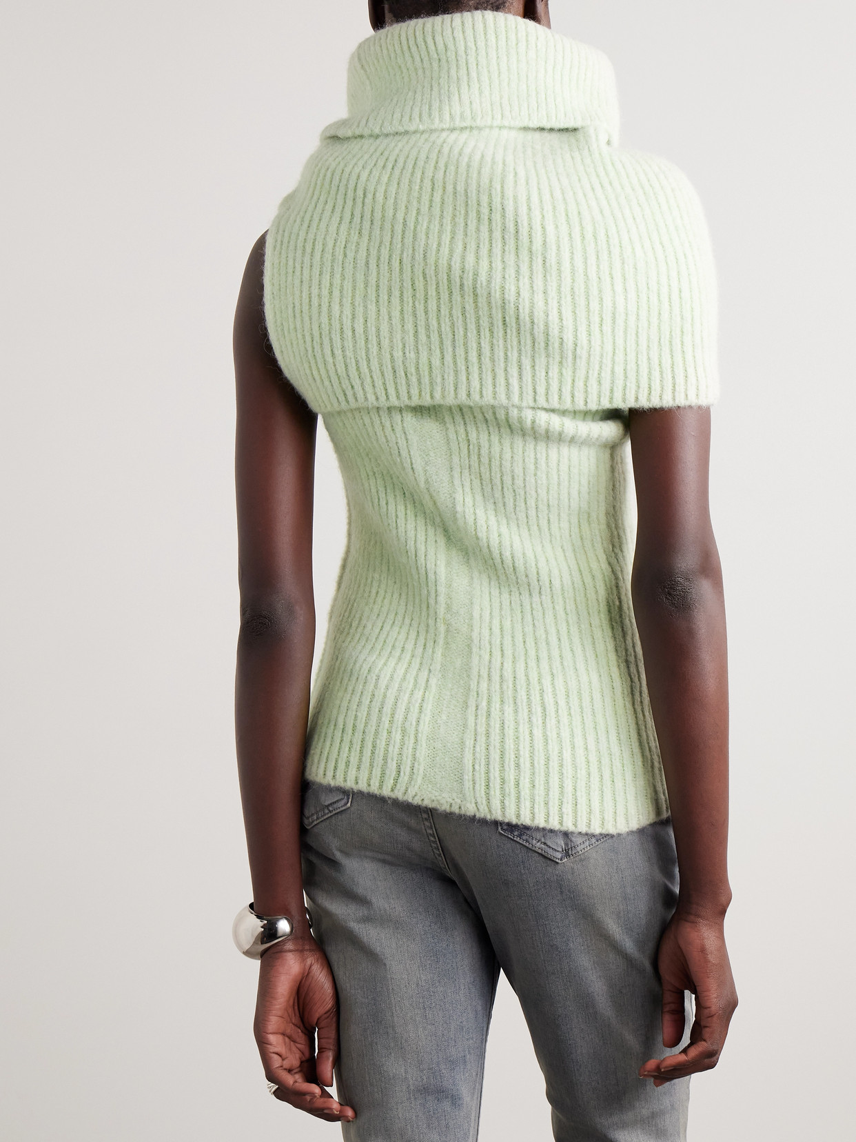 Rick Owens Draped Ribbed-knit Turtleneck Sweater In Green
