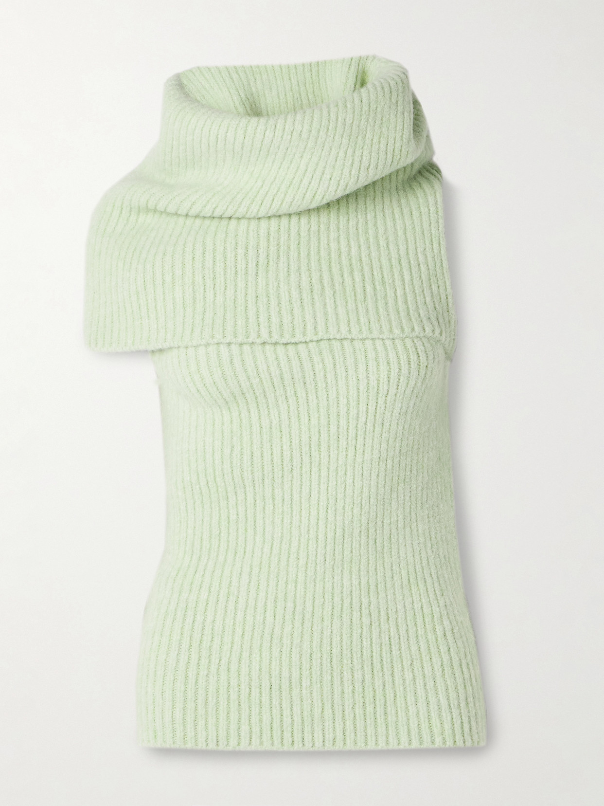 Rick Owens Draped Ribbed-knit Turtleneck Jumper In Green